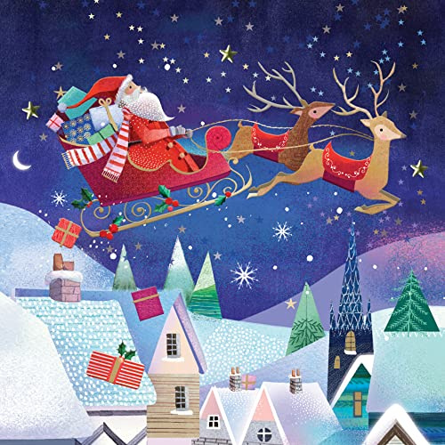 Santa's Flying Sleigh Luxury Hand-Finished Foiled Christmas Card Xmas Cards XLSB075S