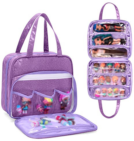 LoDrid Doll Tote Carrying Case Compatible with LOL Surprise Dolls All, Hanging Organizer Storage Bag with 6 Clear Window Pockets for Girls, Bag Only, Purple,(Patent Design)