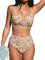 CUPSHE Damen Bikini Set Crossover V Ausschnitt High Waist Bikini Bademode Wickeloptik Blümchenmuster Zweiteiliger Badeanzug Swimsuit Gelb mit Blumenmuster L