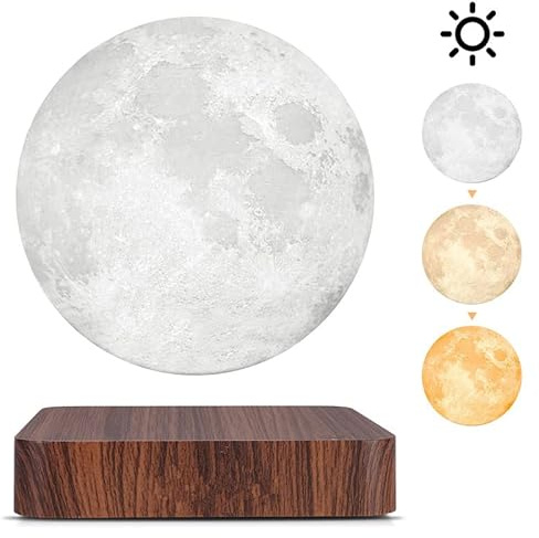 MINGPINHUIUS LED Mondlicht Schwebende Mondlampe Led Nachtlicht 3 Farben mit Holzsockel Romantisch Stimmunglichter 3D LED Mond Lampe