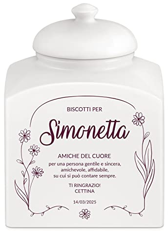 Maverton Biscottiera in ceramica - stampa personalizzata - barattolo da cucina 3 L - protezione ermetica del barattolo per dolci - pensiero speciale per la donna - margherite