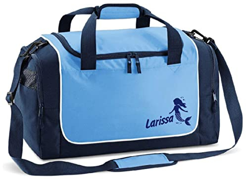 Sporttasche mit Name | Meerjungfrau BLAU | personalisierbar individuell Bedruckt Geschenk für Kinder & Erwachsene kleine Reisetasche Badetasche Schwimmtasche Schulsport Geschenk Schulanfang Mädchen