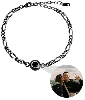 asu Benutzerdefinierte Foto-Armband für Männer Frauen personalisierte Foto Projektion Armband Kreis Foto Armbänder mit Bild im Inneren (Black,1pcs)