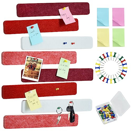 Vuzvuv Korktafelstreifen mit 50 Pinnnadeln und Haftnotizen, selbstklebende Pinnwandstreifen, keine Schäden an der Wand, Filz-Pinnwand für Notizen, Fotos, Zeitpläne, Büros, Zuhause, 8 Stück
