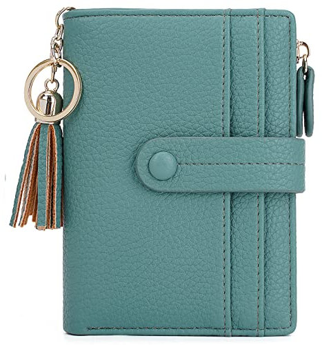 HKCLUF Portefeuille Petit pour Femme, Porte Monnaie Cuir Sac d'argent Femmes RFID Blocage Porte-Cartes avec Pompon Zippé Portefeuilles Nombreux Compartiments(B06-Vert Herbe)