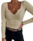 TrendiMax T-shirt à manches longues pour femme - Col en V profond - Stretch - Manches longues - Décontracté - Basique, Abricot, XL