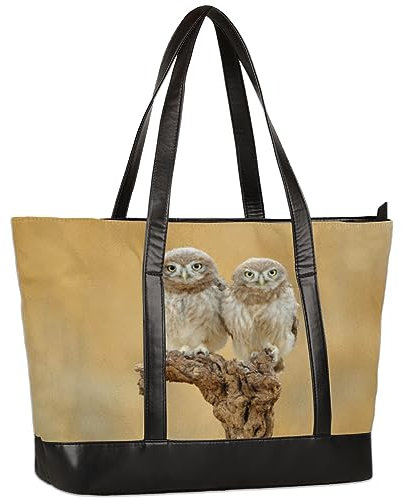 Sac fourre-tout pour ordinateur portable avec imprimé petit hibou pour femme, sac à main en toile avec fermeture éclair pour bureau, voyage, shopping, couleur, 15 L