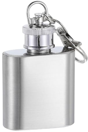 sourcing map Hip Flask for Liquor 1oz 30ml Stainless Steel Leak Proof Drinking Flask for Camping Hiking Outdoor Activity, Silver