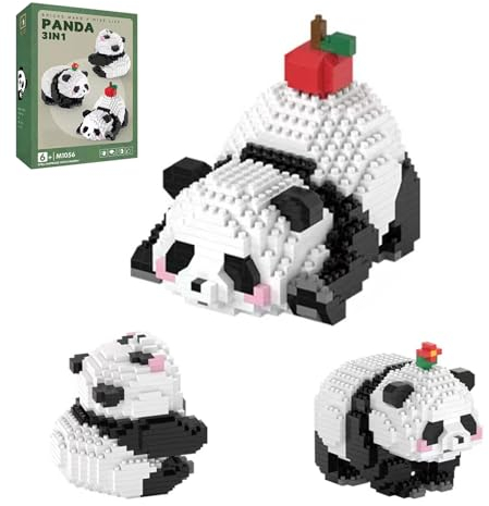 HASLED 3 In1 Panda Blocs de Construction, 940 Pièces Panda Micro Blocs de Construction, Mini Brique Figure Jouets, Jeu de Construction, Blocs de Construction Ornement de Maison Créatif