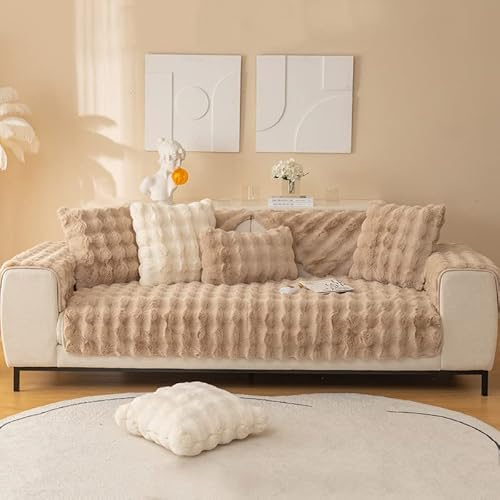 MINGPINHUIUS Sofabezug L Form 1/2/3/4 Sitzer Sofa Überzug für L Form Sofa Couch Sessel Ecksofas,Weicher Kaninchen Plüsch Sofabezug rutschfest Sofa Überwurf (Khaki,Kissenbezug 30x50cm)