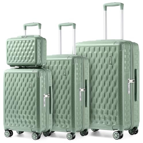 Sea choice Ensemble de Valises Rigides en PC avec Trousse de Maquillage Serrure TSA 8 Roues, Bagages de Voyage 4 pièces (55cm/65cm/75cm)(GEYAO Green)