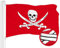 G128 Piraten-Flagge Jolly Roger Schwerter, rote Flagge, 50,8 x 76,2 cm, ToughWeave-Serie, besticktes 300D-Polyester, besticktes Design, für drinnen und draußen, Messingösen
