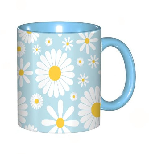 Kaffeebecher Mug,Weißes Kosmos-Blumenmuster isoliert auf blauem Hintergrund, Vektorillustration EPS 10,kaffeebecher porzellan, tasse Füllmenge 330 ml - sehr interessante bedruckte Teetassen