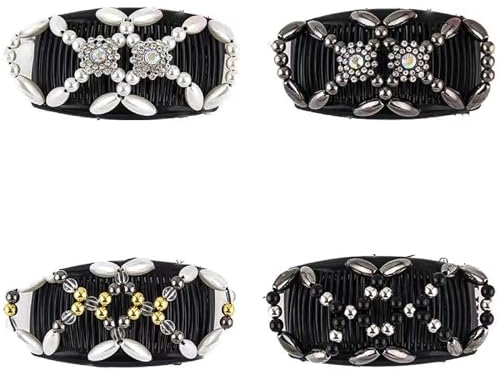 Haarkamm zum Stecken, 4 Stücke Haarkamm Elastisch Perlen, Haarspange Dehnbar, Perlen Haarkämme Magische Elastische für Frauen und Mädchen Haarschmuck, DIY-Haar-Styling Accessoires