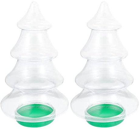 Peowuieu Pack of 2 Candy Jars Christmas Tree Shaped Plastic Biscuit Jars with Lid Beautiful Sweets Storage Bottles 1.55 L