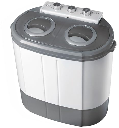 briebe Camp Mini-Waschmaschine, tragbar, mit Schleudern, Camping, Kapazität 3 kg, ideal für Reisen, Wohnwagen, Wohnmobil, 2 Fächer, Toplader, keine Installation