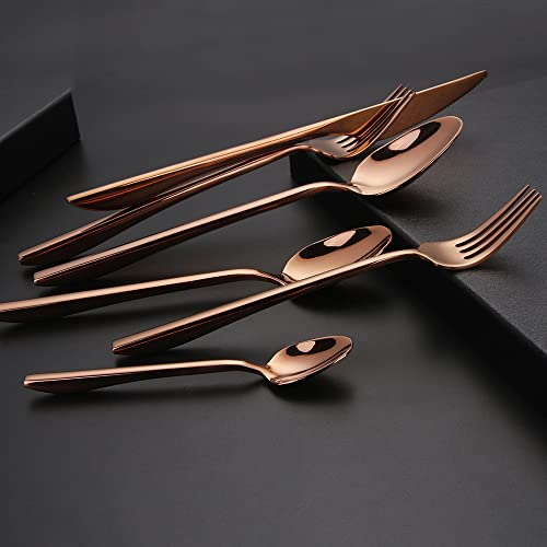Ensemble d'argenterie 72 pièces, ensemble de couverts en or mat pour 12 personnes, ensemble de couverts en acier inoxydable pour la maison et le restaurant, passe au lave-vaisselle (or rose 72)