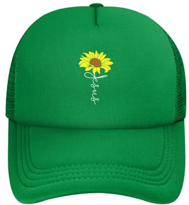 Fourffbgo Sonnenblumenkreuz-Jesus-Design für christliche Trucker-Mütze, Herren, Netz-Baseballkappe, Cowboyhut, Damen, Sonnenhut, Papa-Cap, Schwarz, grün