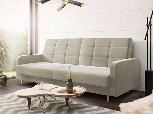 SEELLOO, Schlafsofa SAMSON Sofa mit Schlaffunktion und Bettkasten, Klappsofa, Widerstandsfähiges, Schlafcouch zum Wohnzimmer, 214 x 108 x 90 cm, Beige