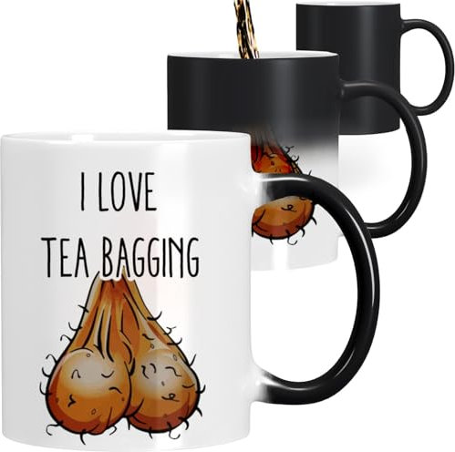 EKAM I Love Tea Bagging Funny/Rude Heat Colour Magic Changing Mug - 11oz Heat Reveal Naughty Mug, Gifts for Work Colleagues