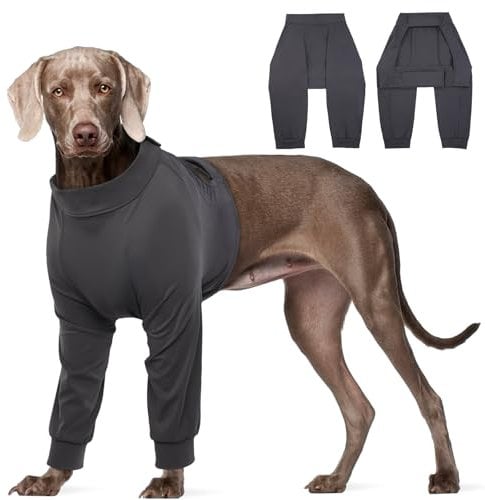 Kuoser L Dog Surgery Recovery Suit with Legs – Medical Bodysuit for Female Dogs, Elbow & Leg Wound Protector, Post-Surgery Front Leg Sleeve, Dog Protective Shirt - Grey