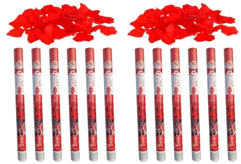 Tradineur - Pack de 12 cañones de Confeti de Aire comprimido, Popper, Cracker de Confetti, cumpleaños, Bodas, Fiestas, Celebraciones (Pétalos de Rosa - 60 cm)