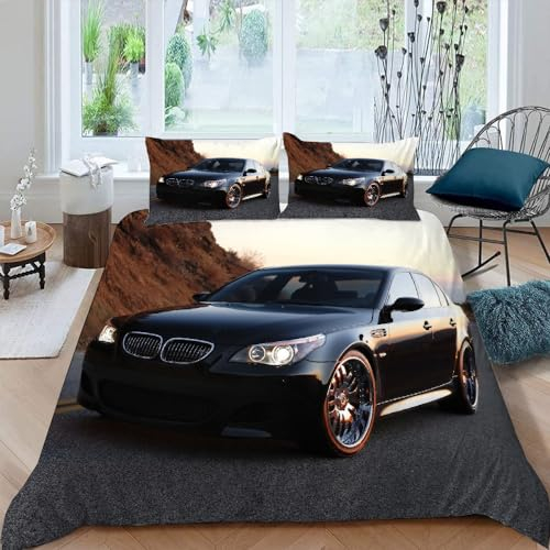 Sportwagen Bettwäsche-Sets,Microfaser Bettwäsche 135X200 + 80X80 Kissenbezug,Schwarzes Auto 3D Bettbezug Mit Reißverschluss Sommer Winter Für Kinder,Single Bed,A29