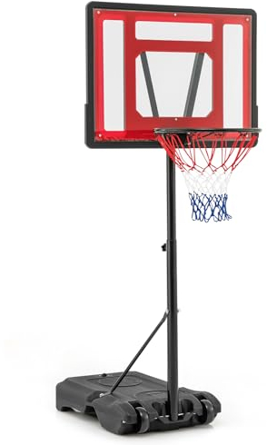 COSTWAY Pool Basketballkorb Outdoor, Basketballständer 115-135cm höhenverstellbar, tragbarer Basketballkorb mit Ständer & Rädern, Korbanlage Basketballanlage am Schwimmbad für Kinder Erwachsene