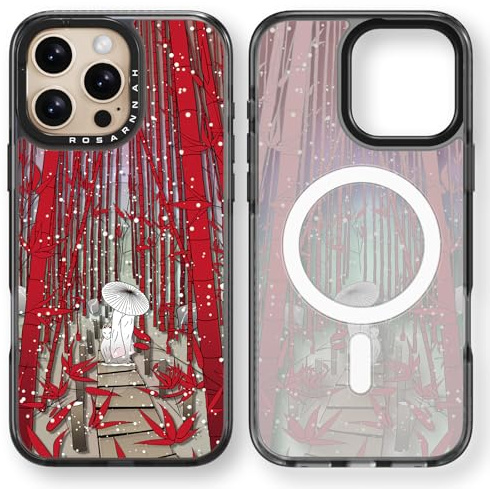 Rosarnnah Kompatibel mit iPhone 16 Pro Hülle für Magsafe – Roter Bambus Schwarz Cover Design – niedliche Ästhetik Handyhülle für iPhone 16 Pro 6.3