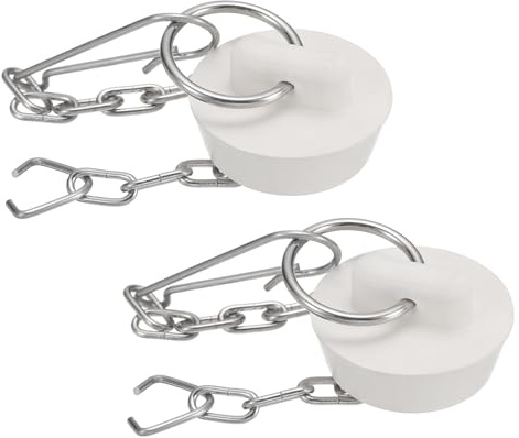 QUARKZMAN 2 Stück Badewannenstöpsel, Gummistöpsel für Badewannen 25-28mm Küchenspülenstöpsel, Badezimmerabflussstopfen mit Zugring und Edelstahlkette, Weiß