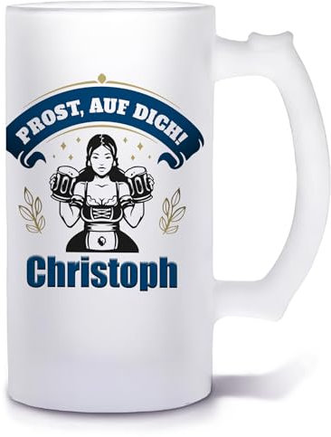 Bierkrug mit Name personalisiert | Prost, auf Dich! | Glasbierkrug individuell bedruckt | Biergeschenk für Männer zum Geburtstag Bayern Tracht Oktoberfest-Dekoration Party Geburtstag Wiesn-Bedienung