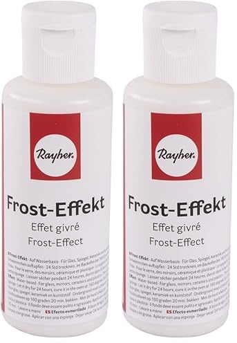 Rayher 38100102 Frost-Effekt-Farbe, Flasche 50 ml, für einen Frosteffekt auf Glas, Spiegel, Keramik und Kunststoff, Frostfarbe, Eiseffektfarbe, auf Wasserbasis, Weiß (Packung mit 2)