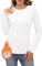 Aottori Thermo Oberteile Damen Winter Pullover Langarm Rundhals Langarmshirt Warme Fleece Thermounterwäsche Slim Fit Unterhemd Basic Thermoshirt Weiß L