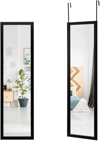 FANTASK Specchio da parete 2 in 1 e specchio da porta, 33 x 120 cm, specchio da appendere per guardaroba, camera da letto, soggiorno (nero)