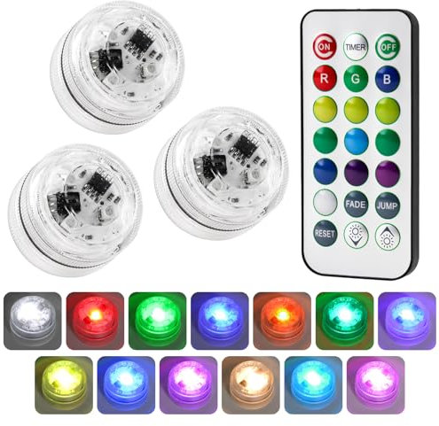 3Pcs Mini Submersible LED Lights Waterproof RGB Halloween Small Color Changing Pool Tea Lamp with Remote Control Flameless Easter Christmas Decorations with 16 Colors for Aquarium Pool Tub Party