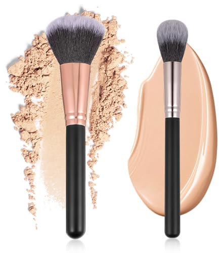 Qianyu 2 Stück Großer Pinsel Puder Make-up-Pinsel Foundation Pinsel Schminkpinsel Kosmetikpinsel Flauschiger Gesichtspinsel Holzgriff Highlighter für Kosmetik Flüssigcreme Rouge Konturen Verblenden