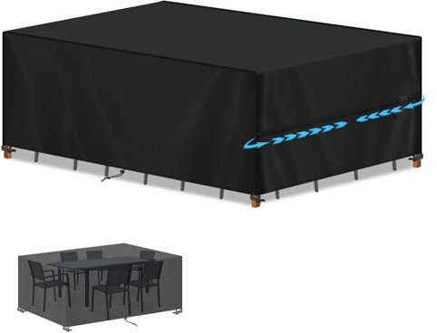 SIMPHAUS Abdeckung Gartenmöbel Wasserdicht,Abdeckplane Gartenmöbel Anti UV 420D Oxford Gewebe Abdeckhaube Gartentisch Schutzhülle für Gartenmöbel Tisch und Stühle,Balkonmöbel,Lounge Möbel 240x100x80cm