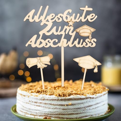 Gleevio Alles Gute zum Abschluss Tortendeko Holz,Graduation Cake Topper | 3 Stück 2026 Abschluss Deko Torten, Graduation Hat Cupcake Topper, Tortendeko Abitur 2026, Kuchen Deko für Abschlussfeier