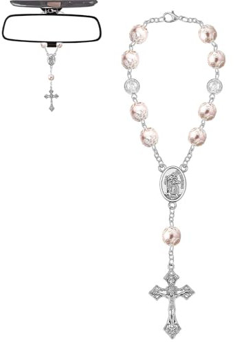 Mrltau Deko Christopherus Auto, Rückspiegel Auto Anhänger, Geschenk Heiliger Christophorus Auto, Auto Rückspiegel Anhänger, Auto Glücksbringer(rosa)