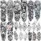 20 Blatt Schwarz Sexy Rose Blume Temporäre Tattoos Damen Klebetattoos Erwachsene, Zahnrad Pfingstrose Blumen Auge Kompass Fake Zum Aufkleben Frauen, 3D Groß Klebe Tattoo Aufkleber Haut Temporär