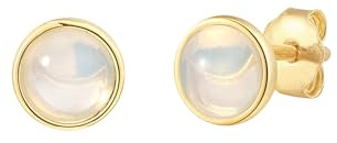 Glanzstücke München Damen Ohrringe 925/- Sterling Silber gelbgold | gelbvergoldet 14 Karat, Ohrstecker, Mondstein (synth.), weiß