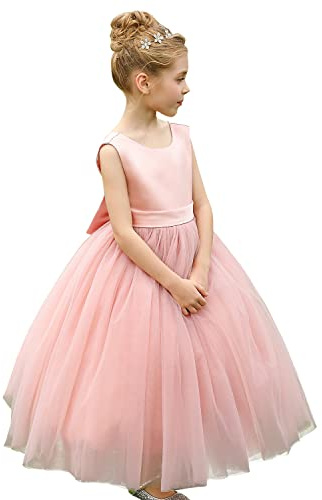 Aibaowedding Blumenmädchenkleid Satin Tüll Prinzessin Festzug Blume Mädchen Kleid Für Hochzeit Kinder Prom Ballkleider Mit Bow-Knoten