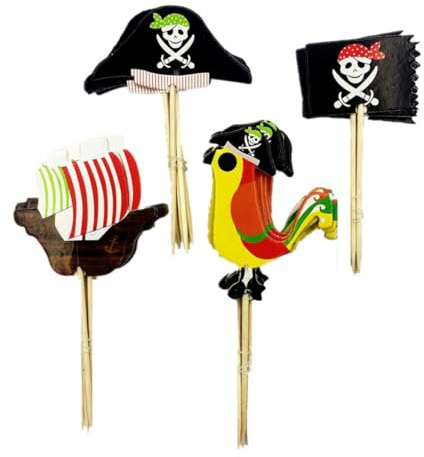 Pirate Tortenstecker,48 Stück Piratenparty Piraten Kuchen Topper Cupcake Topper Pirate Tortenstecker Piratenschiff Kuchen Deko für Piraten Thema Junge Kinder Geburtstag Party Muffin Cupcake Deko