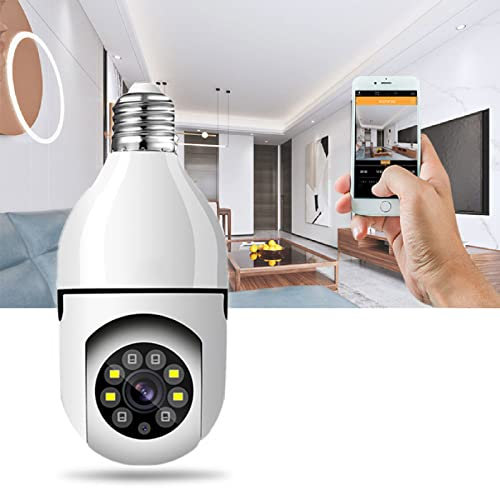 Yuehuamech Light Bulb E27 Wireless Security Camera 1080P Panoramic WiFi IP Camera Motion Auto Tracking 2 Way Audio Spotlight for Home Office