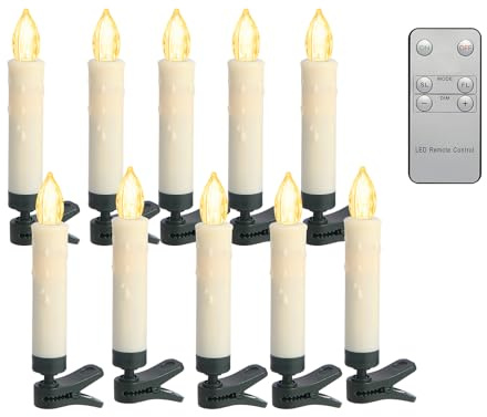 Bovrisy 10PCS Flickering Christmas Tree Candle Lights, Clip on Candles for Christmas Tree Battery Operated with Remote, Flameless LED Window Candles for Home Christmas Party Decoration