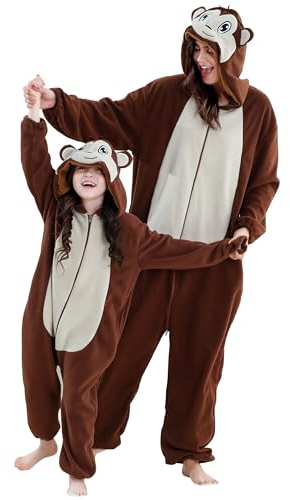 COOKY.D Unisex Animal Adults Hooded Cosplay Pyjamas All in One Mother Jumpsuit Halloween Costume Gaming Parents Sleepsuit Family Outfits,Monkey XL