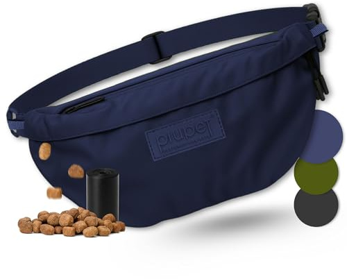 PiuPet® Leckerlitasche für Hunde I Stylische & wasserdichte Gassitasche Hunde mit 3 Reißverschlussfächern I 2-in-1 Bauchtasche Hundetraining & Umhängetasche I Mit herausnehmbare Innentasche (Blau)