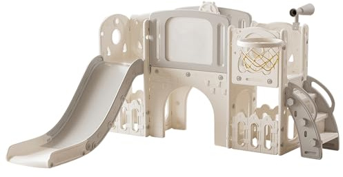 Veitoalioy Kinderrutsche Outdoor, Garten Rutsche Outdoor und Indoor, Eine Geeignet für Babys im Alter von 1-4 zum Spielen, Sichere und Zuverlässige Gleitschwingenkombination (XST-Grey White)
