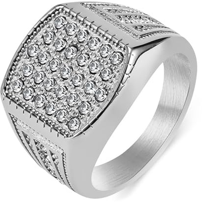 Calefee Ring für Herren Verlobungsring, Edelstahl Ringe Herren Personalisiert Siegelring Breit 16 mm Iced Out, gr. 67