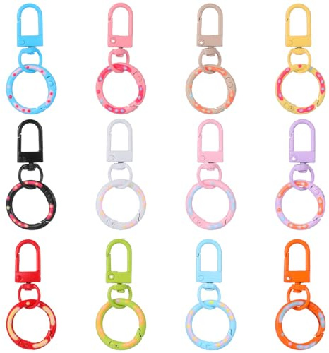 12 Stück Mini Karabiner Karabinerhaken,Mabor Klein Schlüsselringe Schlüsselanhänger Schlusselring mit Karabiner für DIY Handwerk Taschenzubehör Schlüssel Schlüsselbänd(17mm O-Ringe)
